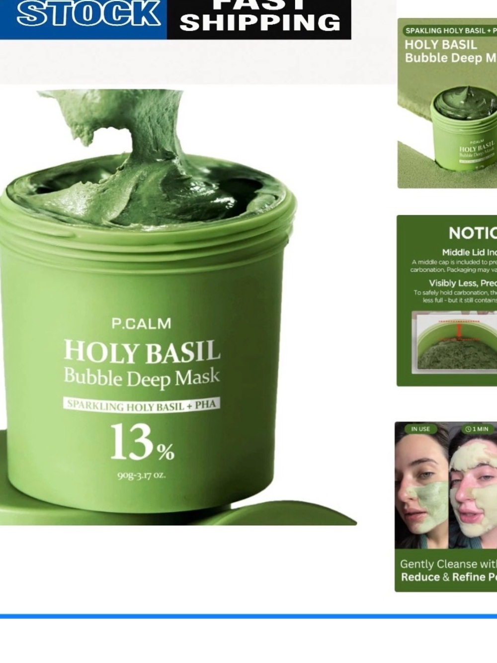 P.CALM Holy Basil Bubble Deep Mask - Green Skincare Jar